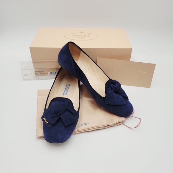 Prada Shoes - Prada Blue Suede Flat Shoes loafers flats Sz EU 38 US7.5 Camoscio Bicolo